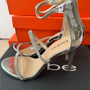 Bebe Metallic Silver Heels
